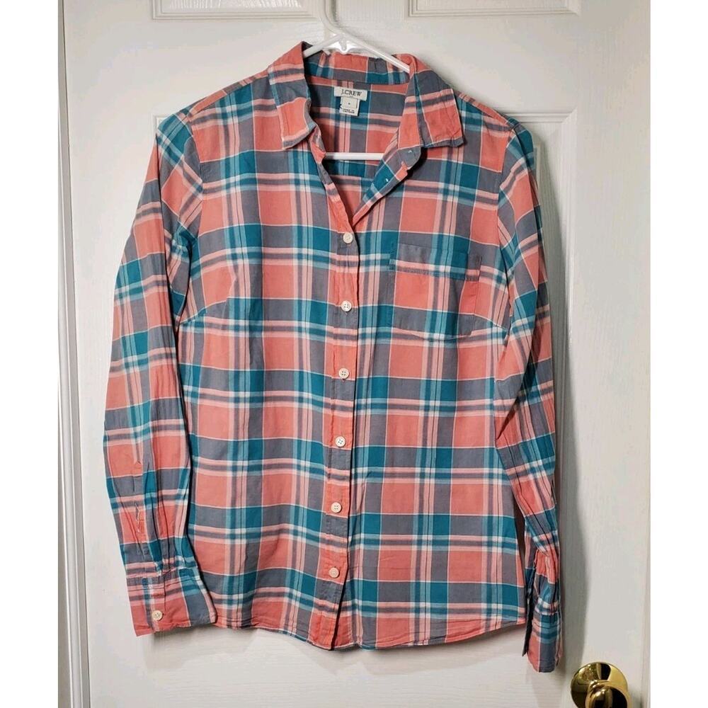 J.Crew Plaid Button Down Shirt Womens Small Short Sleeve Cotton Casual Top
